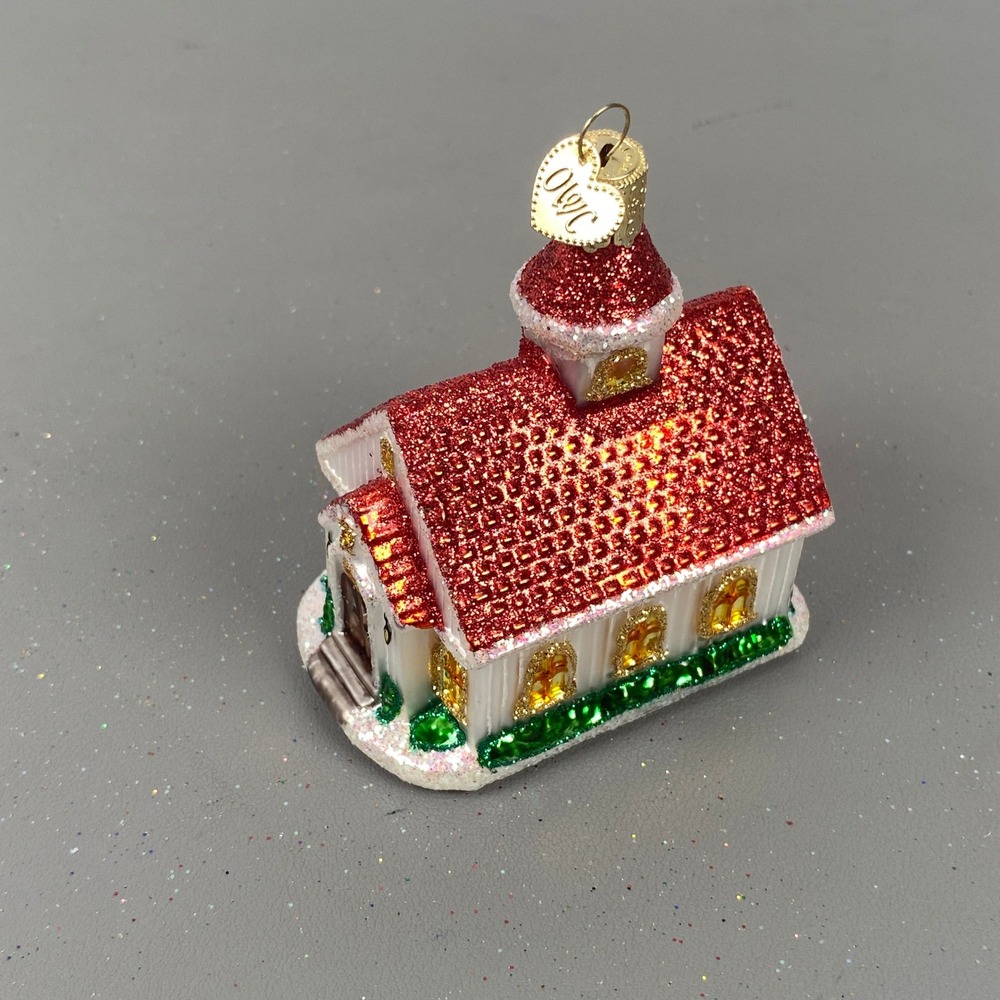 Old World Christmas Glass Ornament Red Roof Country Church 20049 OWC Charm